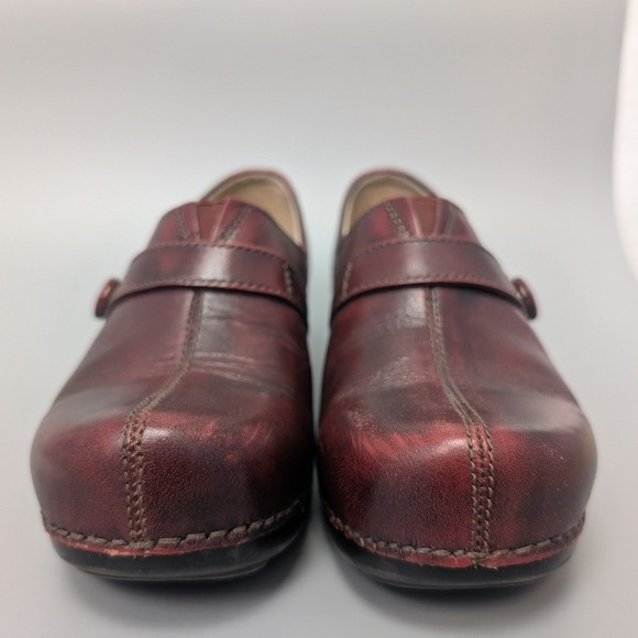 Dansko Burgundy Leather Clogs Mary Jane Button Wedge Slip On Shoes Women 36 - Picture 3 of 12